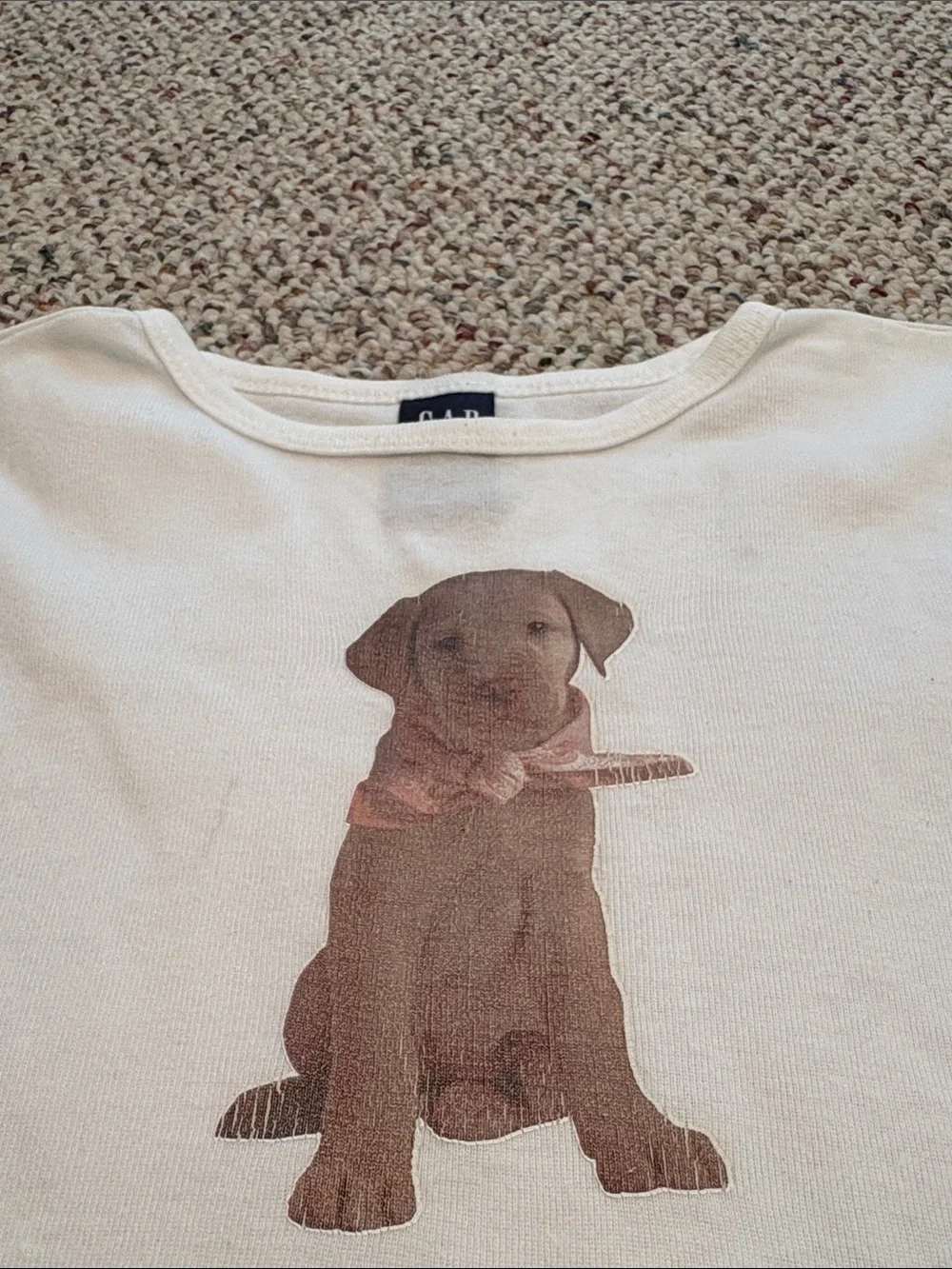 GAP Childs White Crewneck “Dog” Tee with Navy Label. Med
